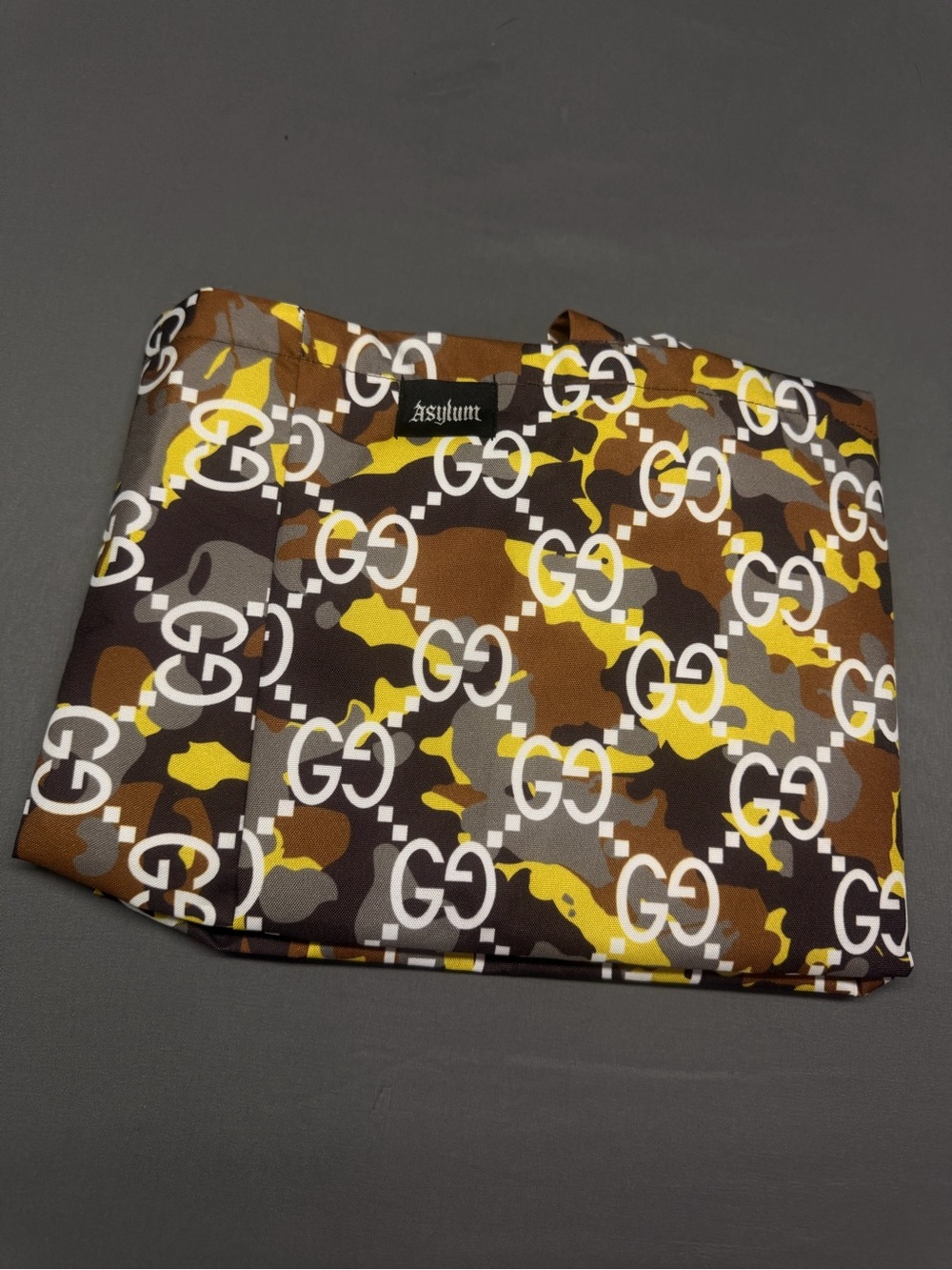 Camo-Pattern Brown Pocket Square with White Interlocking Motif